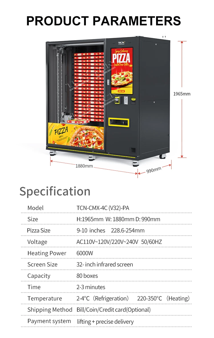 Tcn 24/7 Selfservice Pizza Vending Machine Automatic Heating Fast