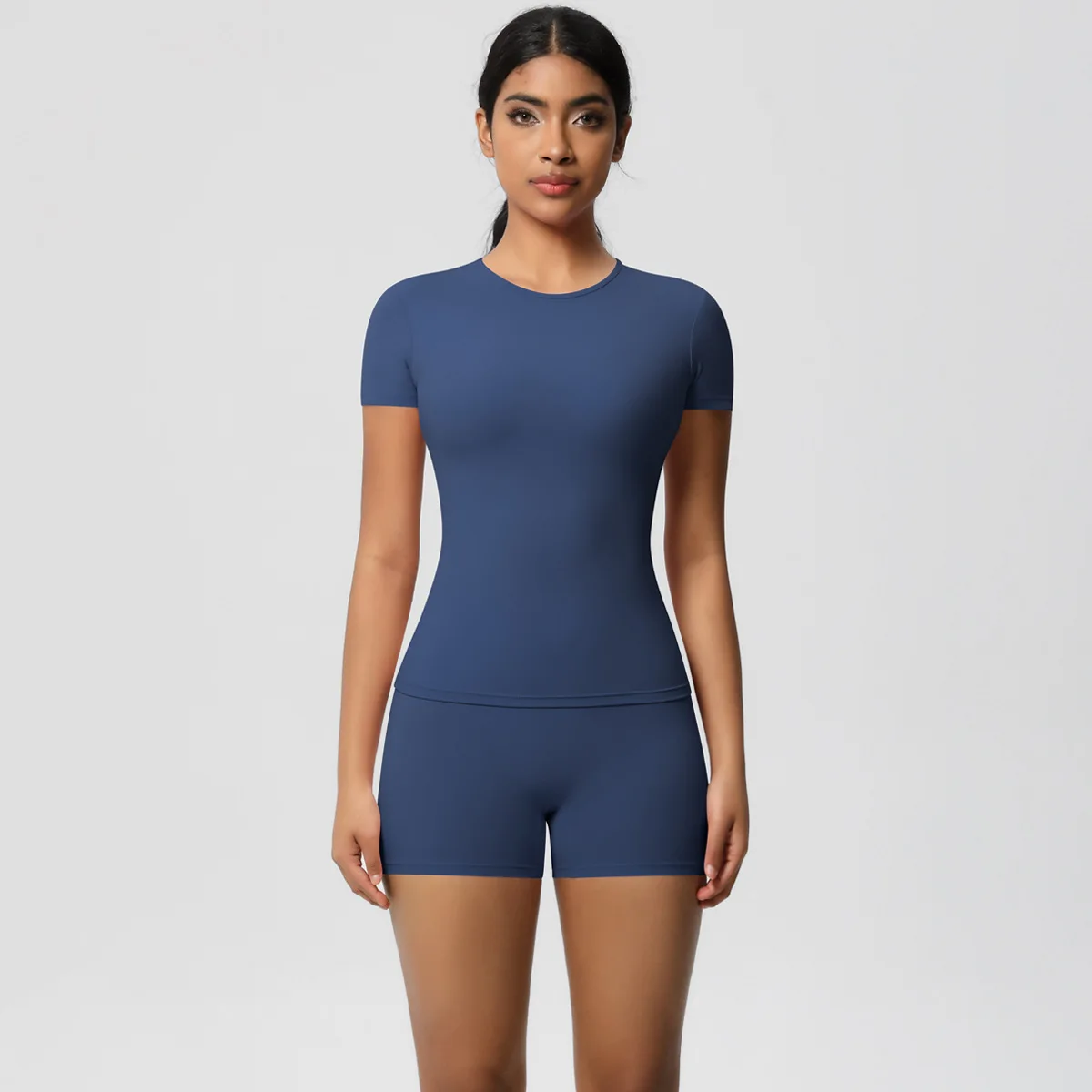 High-Waisted Peach Hip Shorts Yogas Fitness Set Breathable Slim Short-Sleeved Workout Se preview