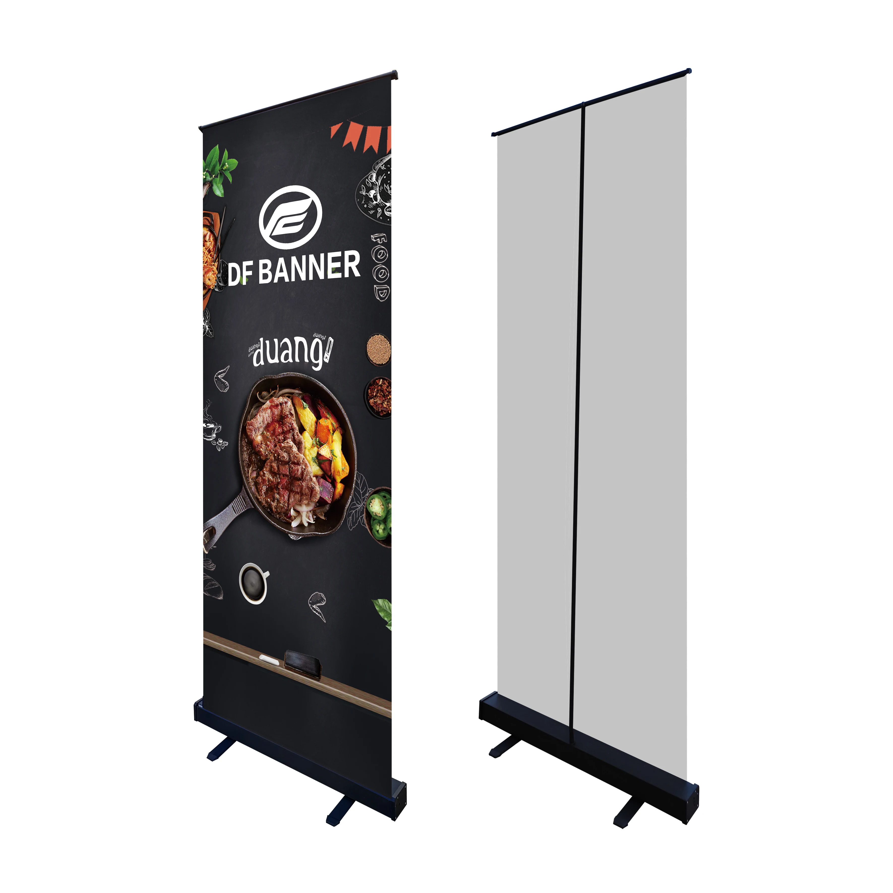 Custom Pull up Retractable Aluminium Recycle Roll up Banner Stand  Display With All Black Frame for Promotion