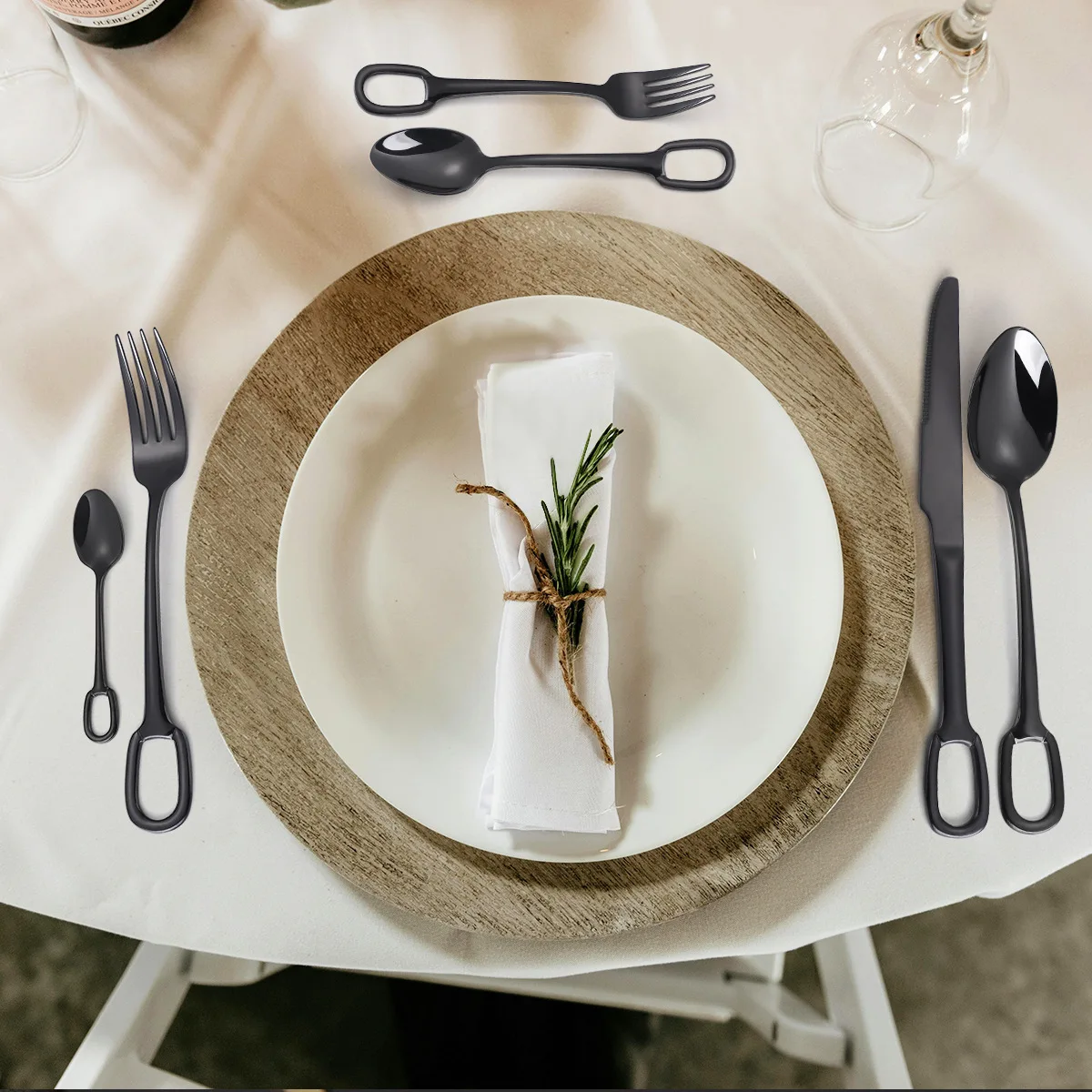 18/8 Hanging Cutlery Set Stainless Steel Hanging Hole Knife Fork Spoon Utensil Set Gold Flatware Set