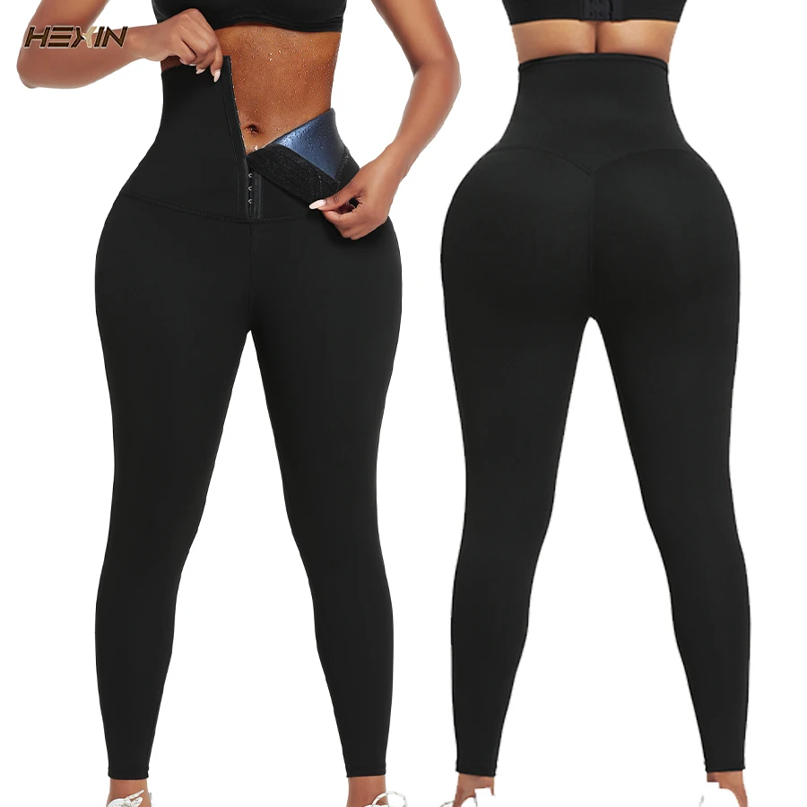 HEXIN High Waist Seamless Shapewear Leggings Dark Blue Neoprene Butt Lifter Waist Girdle Pants for Women