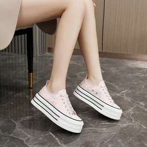 BR601 Women's Casual Canvas Shoe Korean Style Thick Bottom Trends Sports Shoes Walking Shoes