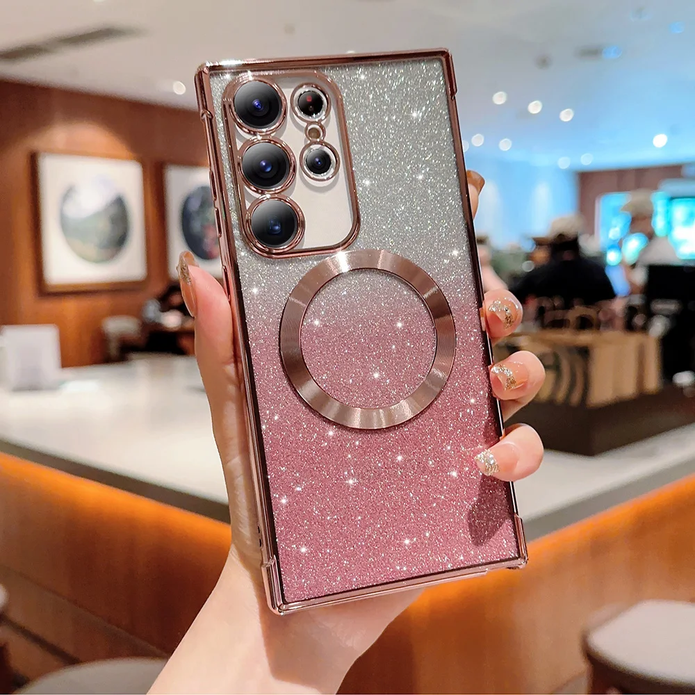Magnetic Phone Case for Samsung Galaxy S26/S26Plus/S26 Ultra Electroplated Transparent with Gradient Glitter Finish