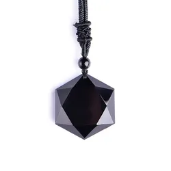 Wholesale Sweater Long Geometry Good Energy Obsidian Necklace Pendant in Stock for Unisex