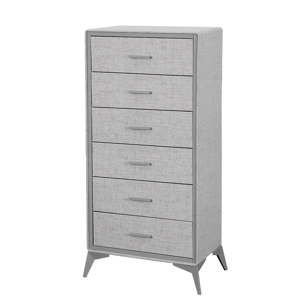 Large Modern Grey Fabric Chest of Storage 6 Drawer Dresser - Fabric Storage Tower