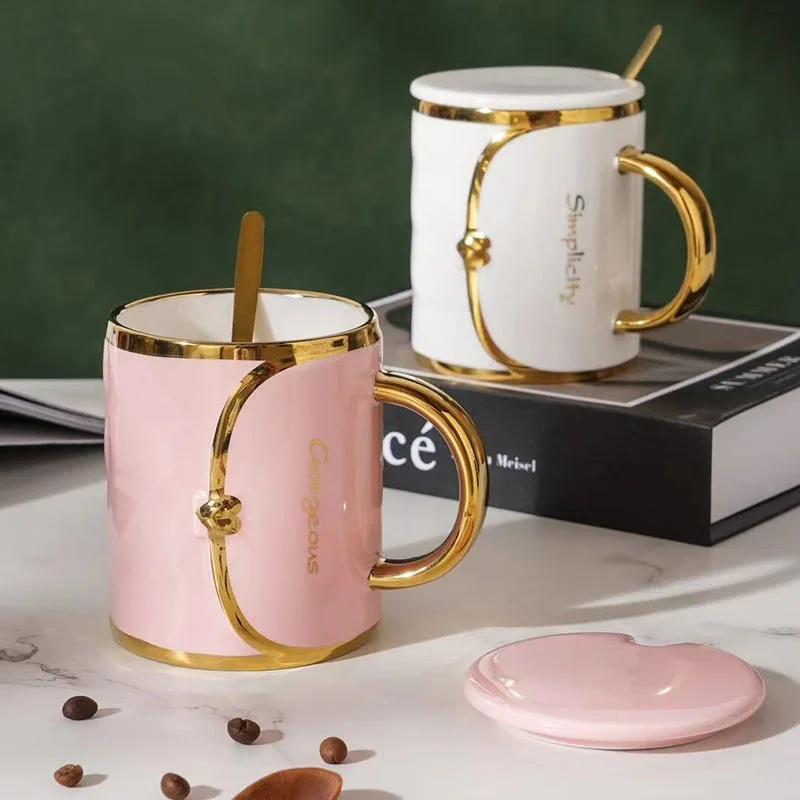European Tracing Gold Ceramic Mug Creative Bag Coffee Mug