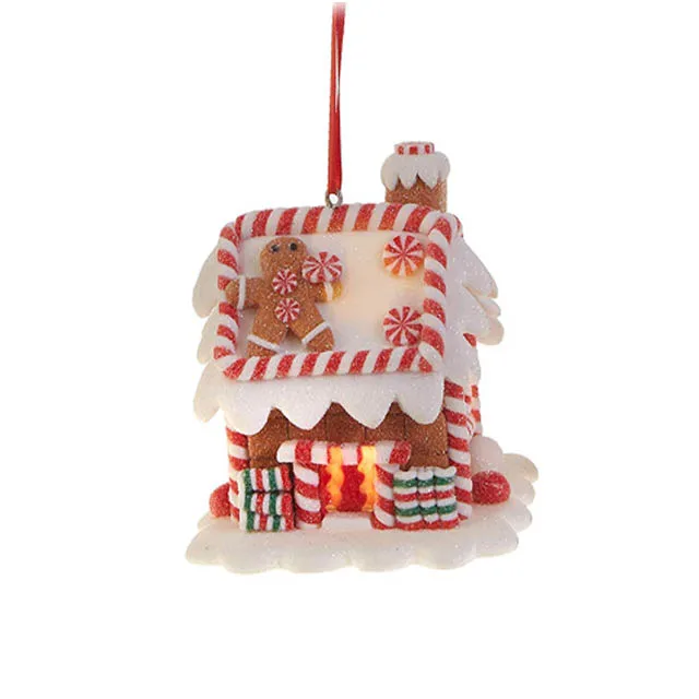Decoração de Natal em grande quantidade Personalizável Venda quente Casa de Pão de Gengibre iluminada com ornamentos pendurados