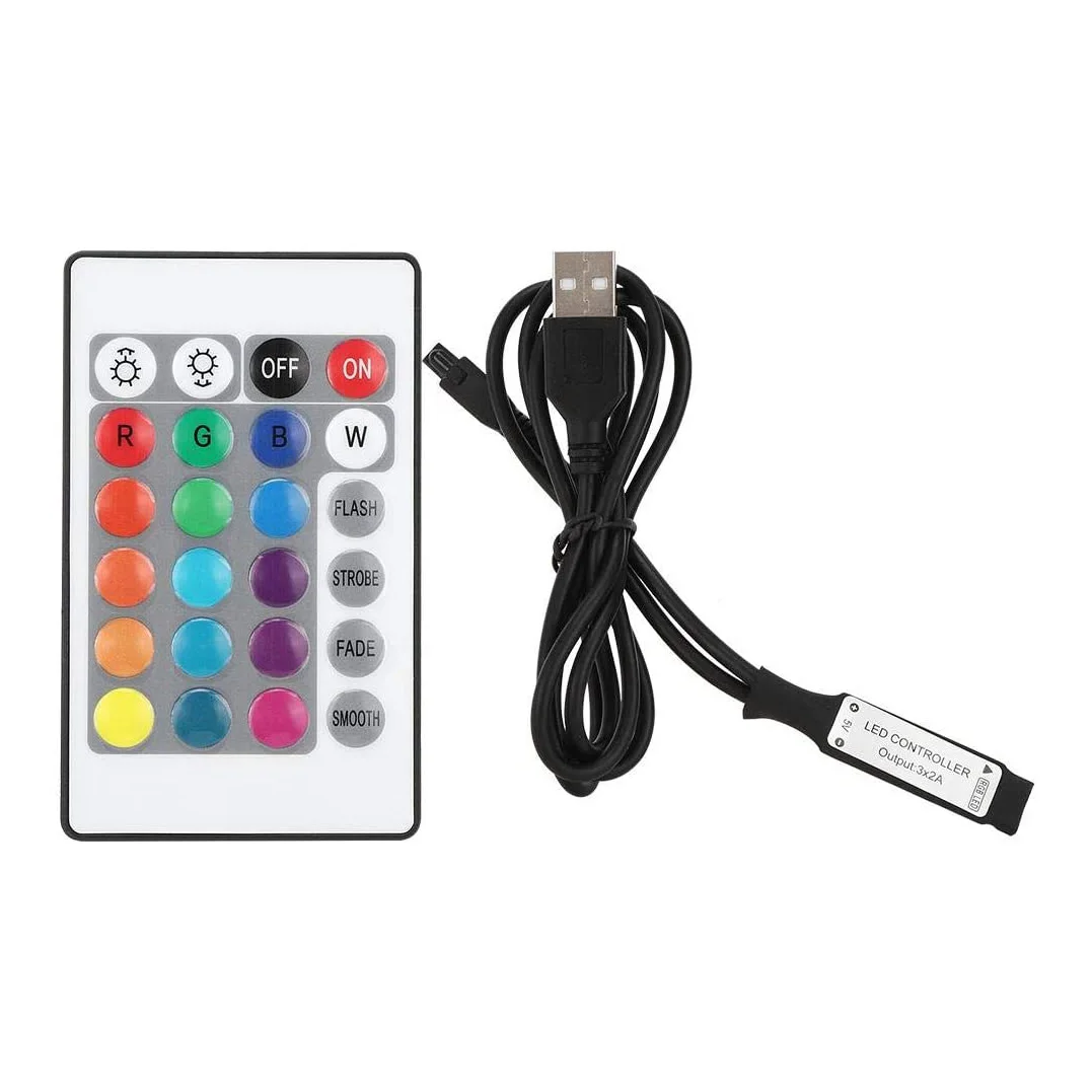 Factory Direct Sale 5V USB RGB LED Strip Controller 24 Keys IR Remote Control 4 Pin Dimmer for LED Light Strips
