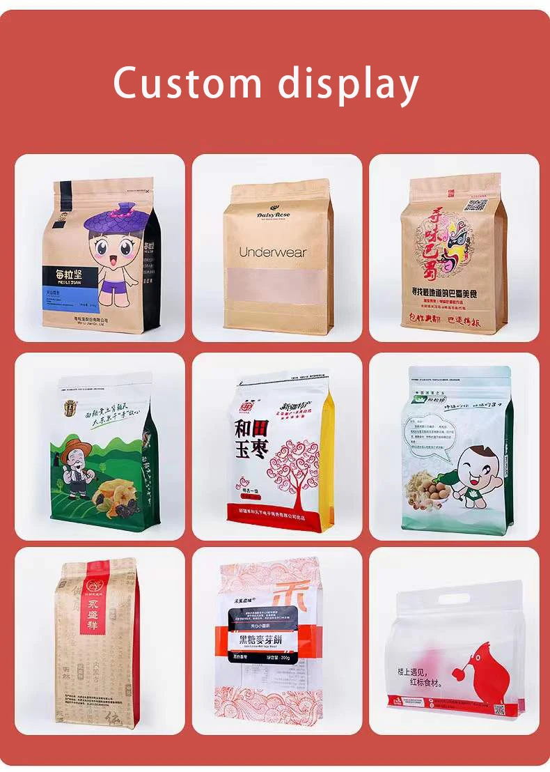 Custom Plastic Flat Bottom Pouch Food Nuts Storage Pouches Clear Ziplock Self Sealing Transparent Packaging Bags 9