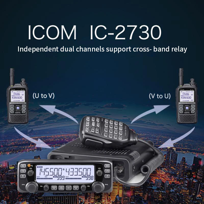 Icom IC-2730E/A VHF/UHF 50W Dual Display Transceiver - 50km Range