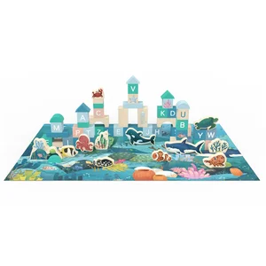 Building Block Sets Wooden Ocean Themed Building Blocks for Unisex Kids 12M+ Educational Toy
