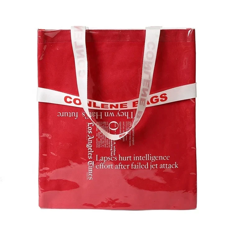 Custom Red PVC Tote Shopping Bag with Clear Logo Print Letter Pattern Type