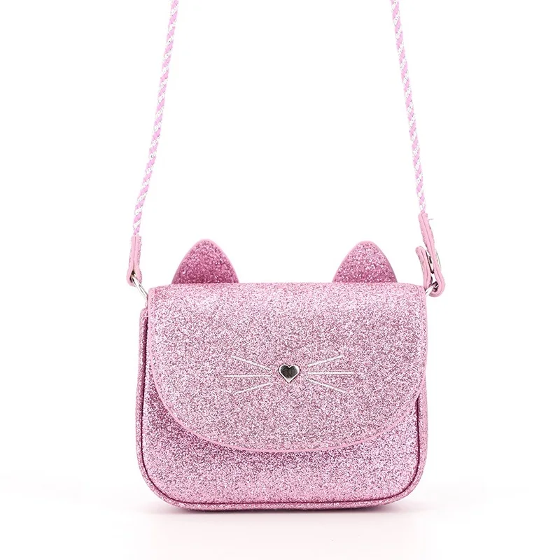 Glitter PU Girls Sling Bags Cat Shape Handbags Women Fashion Ladies Bag  Kids Children Carry Bag Optional Crossbody Popular Cute