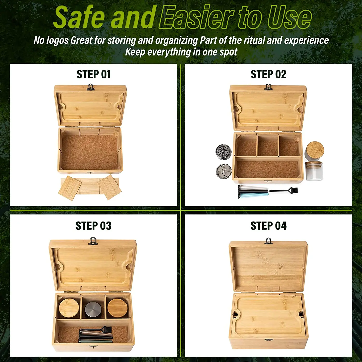 Smokers Smell Proof Bamboo Wooden Travel Stash Box With Rolling Tray