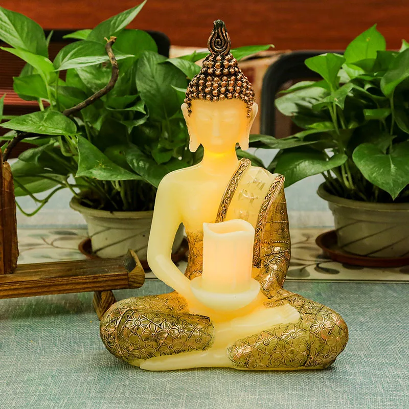LED Paraffin Wax Candle THAI Sitting LED Flameless Buddha Design Wax Luxury Paraffin Candle With Timer Function