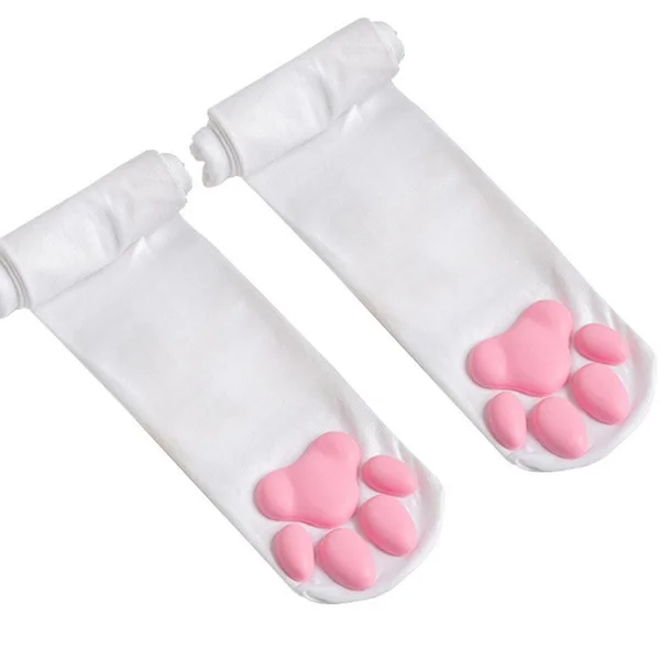 Women's 3D Cat Paw Tights Cute Lolita Thigh High Socks Stocking Anti-Embolism Transparent Nylon Knitted