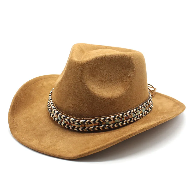 Suede Cowboy Hat With Warped Brim Men Women Outdoor Travel  display picture 1