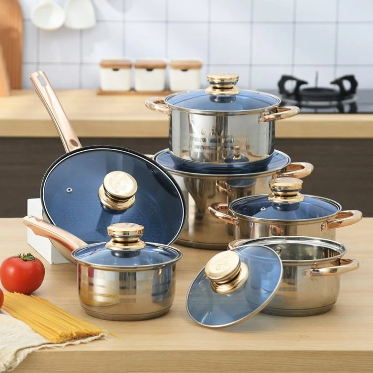 Manufacturer Wholesale 6pcs Kitchen Ware Set Stainless Steel Gold Cooking Pot Non Stick Cookware
