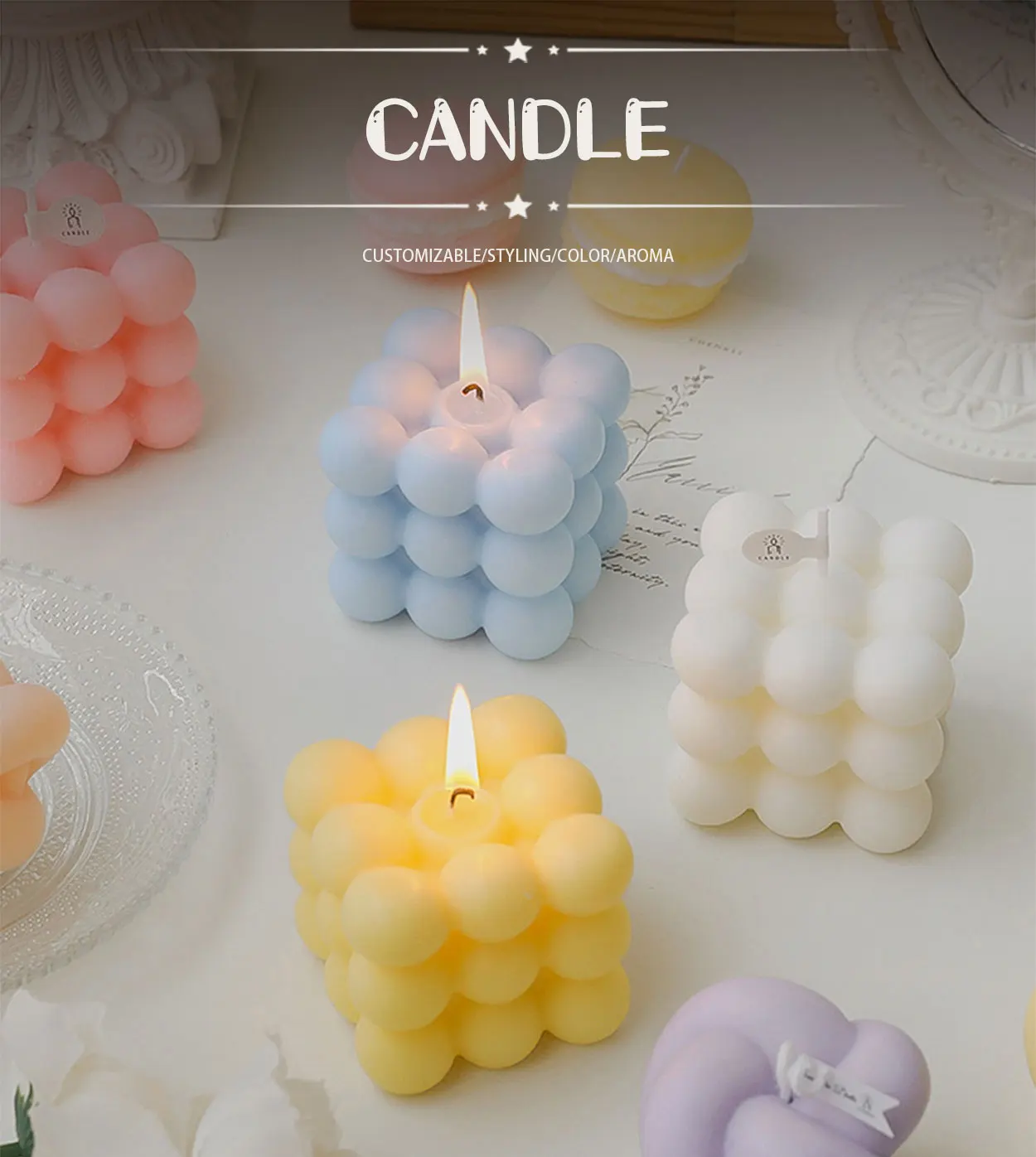 product customizable mini bubble candle cube scented candles in a variety of shapes for weddings and holiday parties supermarket-29