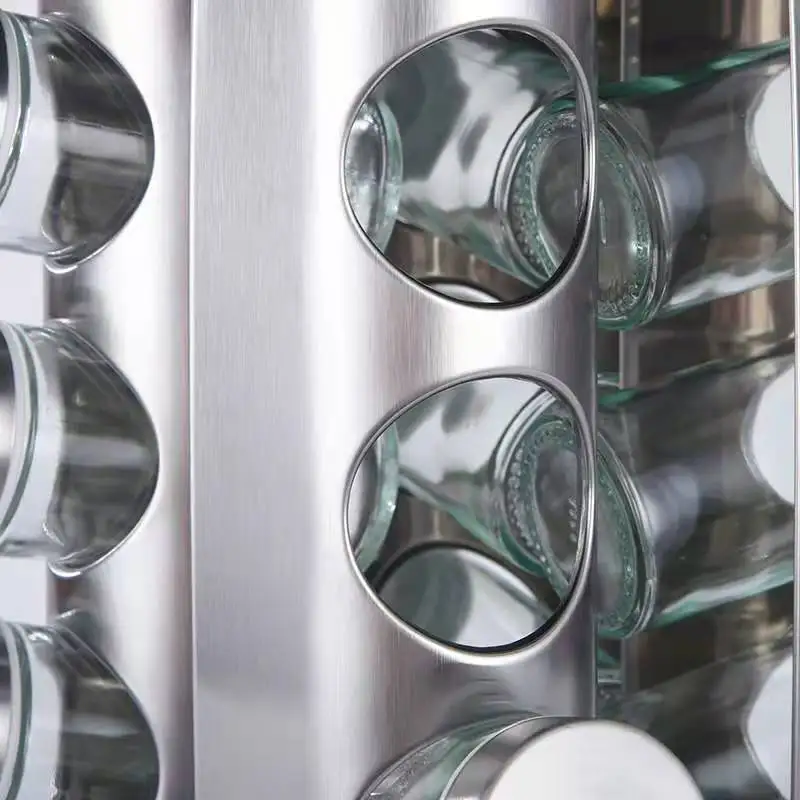 Kitchen Storage Rack-Standing Type Single-Tier Metal SS Rotate Spice Rack with Multiple Uses Fruit Vegetable Plate Coat Holder