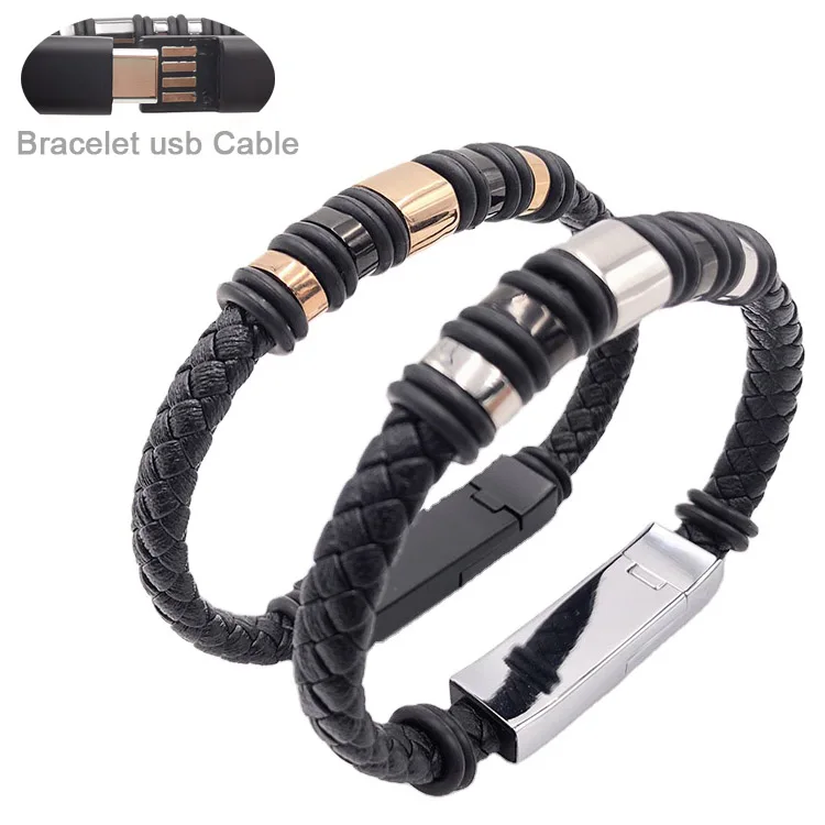 Black  Silver Charging Cable Bracelet  Atlas Threads LLC