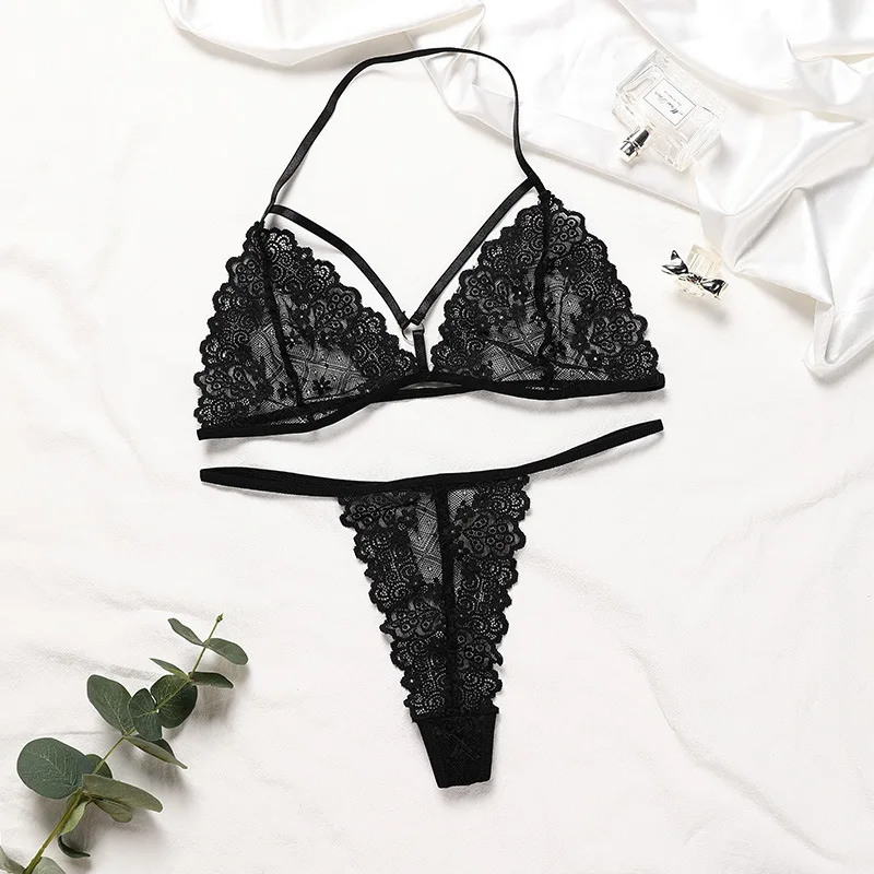 High Quality Exquisite Lace Embroidery Sexy Halter Bra Set - China