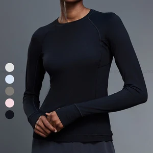 Hot Selling Custom Outdoor Wear Round Neck T-shirt Active Wear Slim Fit Long Sleeve T Shirt Women's Sports Top with Thumb Cuffs
