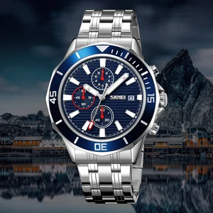 SKMEI Luxury Waterproof Quartz Wristwatch Stainless Steel Strap Custom Logo Men's Business Casual Slim Design Chronograph Watch