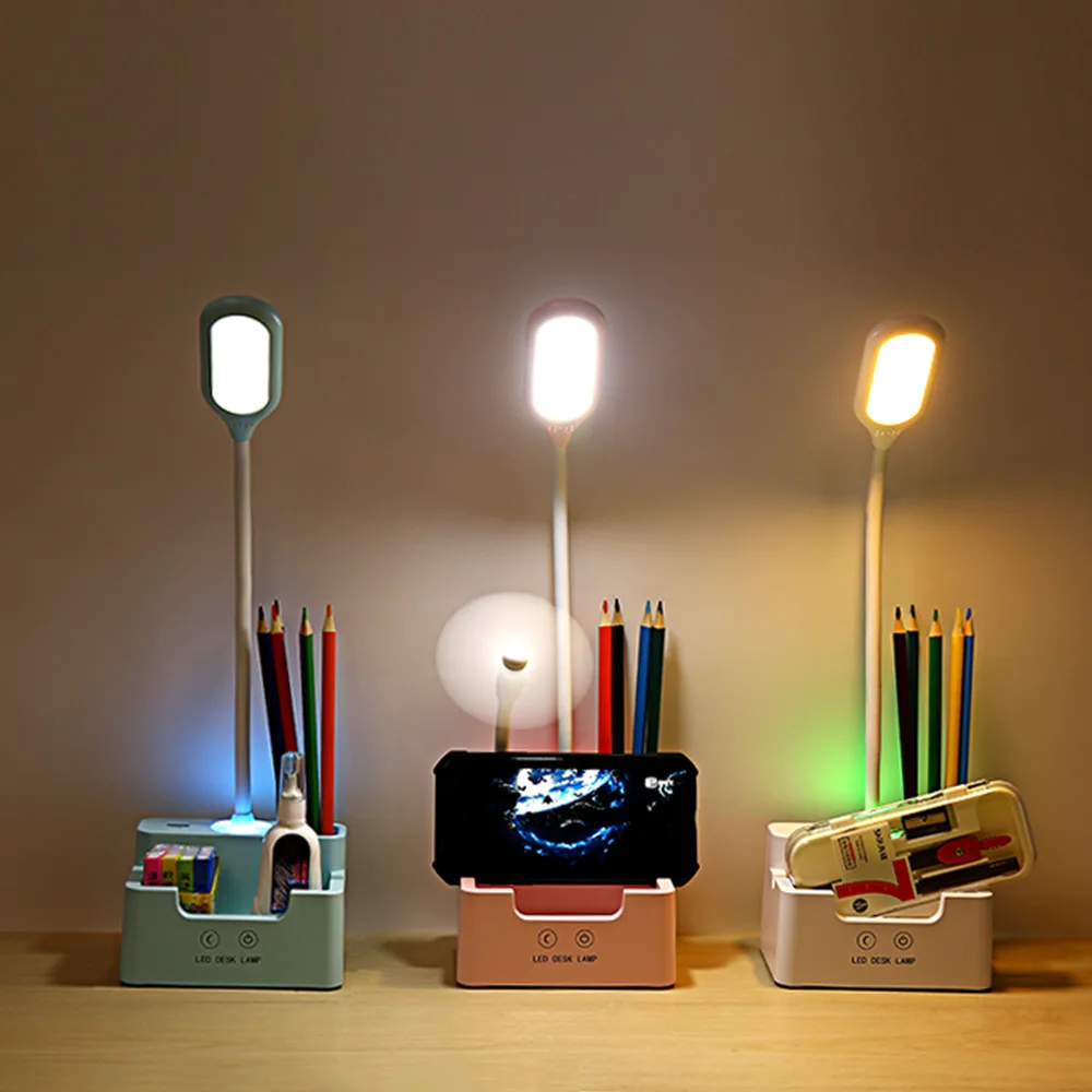 Multifunction Study Lamp with Pen Holder and Mobile Phone Holder Reading Desk LED Table Lamp Flexible
