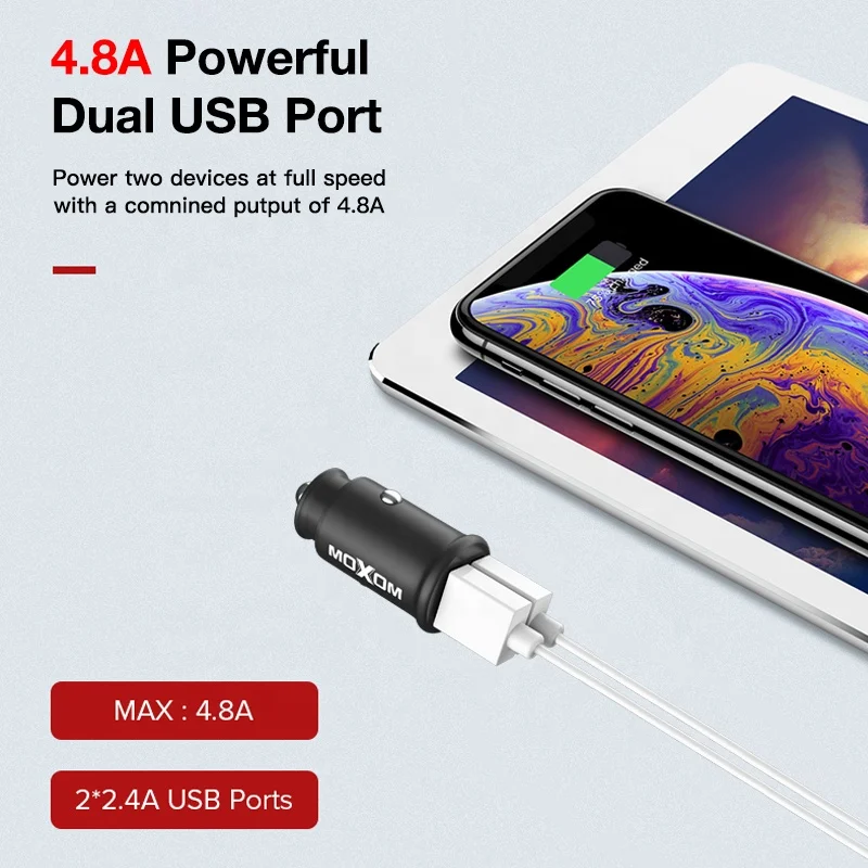 
 Автомобильное зарядное устройство MOXOM с USB-портом и поддержкой быстрой зарядки, 4,8 А  