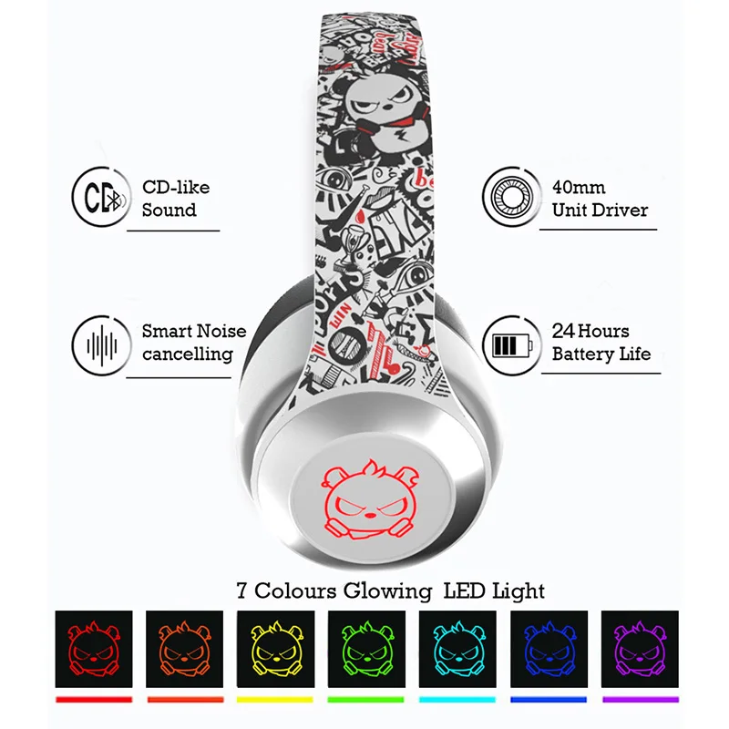 BH10 OEM Noise Cancelling Wireless Bluetooth Bass Led Custom Logo Headphones Light Silent Disco Headphone and Transmitter