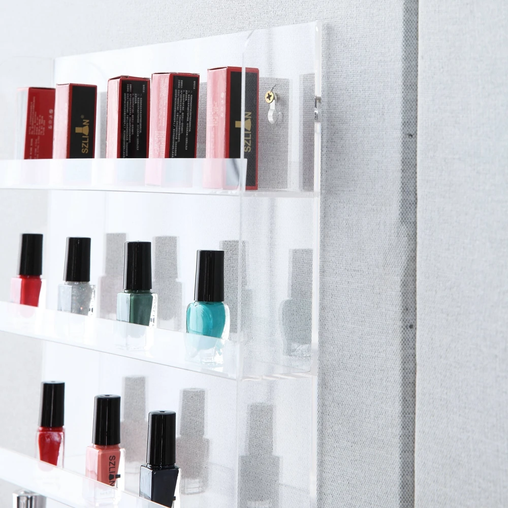 Acrylic Nail Polish Rack Wall Mounted Organizer Holds,4slot Clear Nail