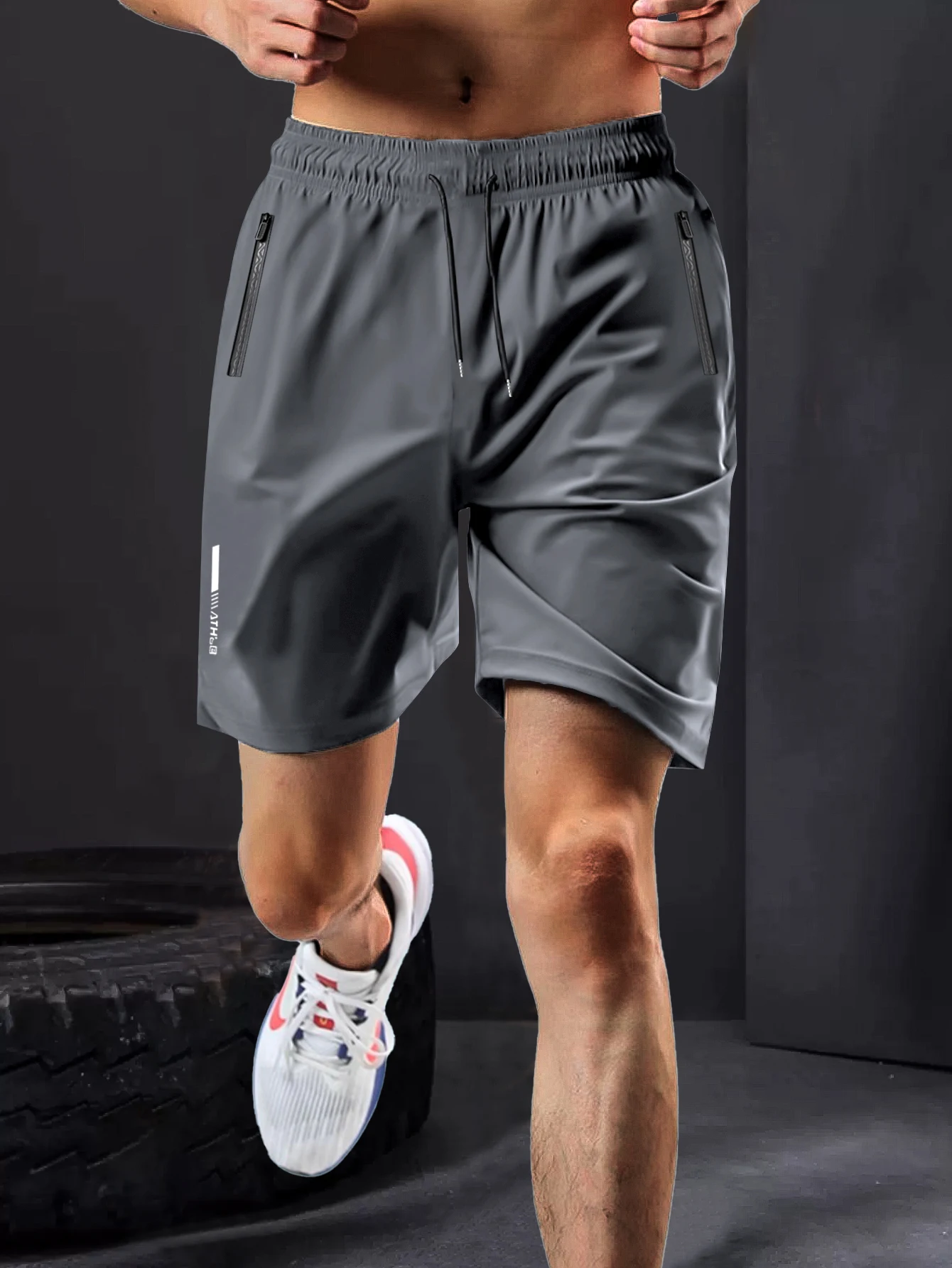 Mens Gym Workout Shorts Quick Dry Athletic Shorts Lightweight Running Shorts with Zipper Pockets Breathable Elastic Sporty Pants