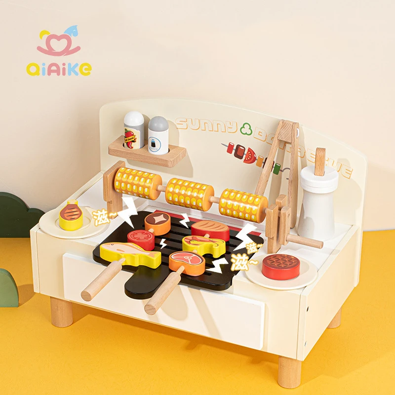 トレンドの木製プレイバーベキューグリルセット 幼児教育用 子供向けBBQキッチンおもちゃ プレイフード - ジュエテス パラ ニーニョス