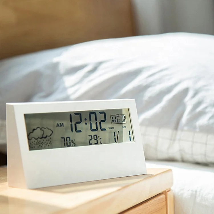 Transparent LCD Table Clock Weather Station Display Alarm Clock Promotional Household Temperature Indicator with Humidity