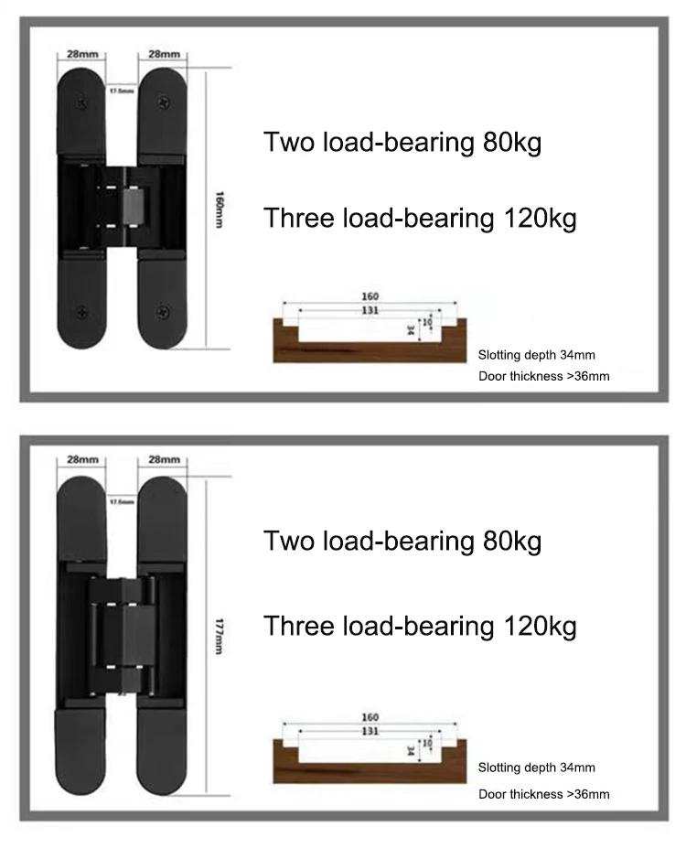 40kg/60kg/80kg Wooden Flush Doors Invisible Hinge 180 Degree Zinc Alloy