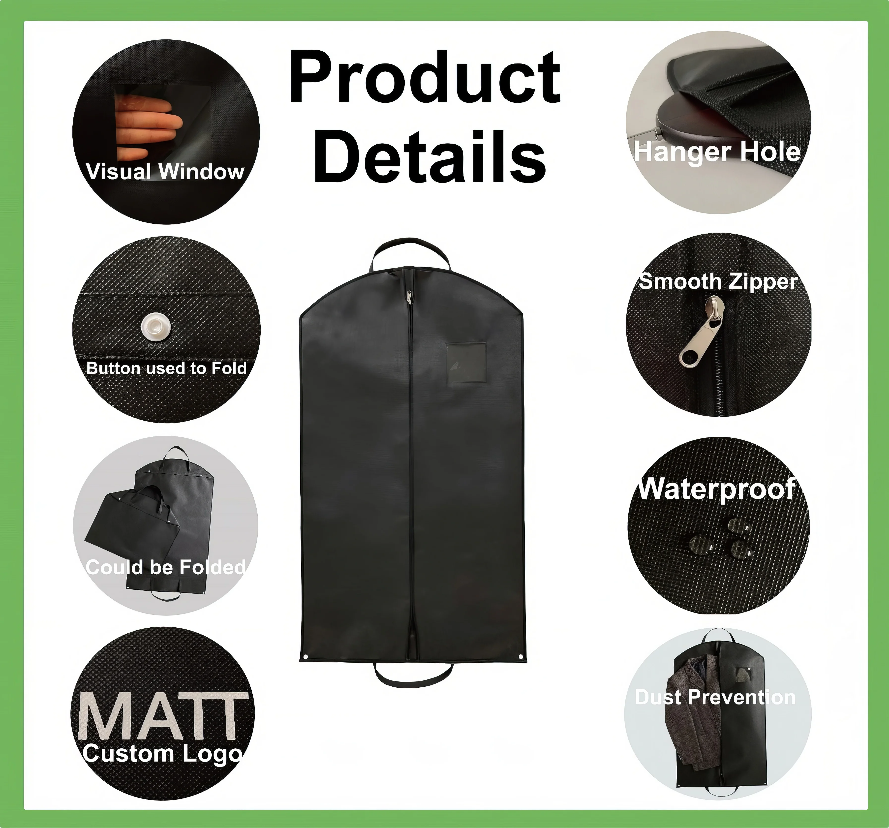 Eco Black Long Travel Coat Cover Moth Proof Suit Garment Bag For Suit