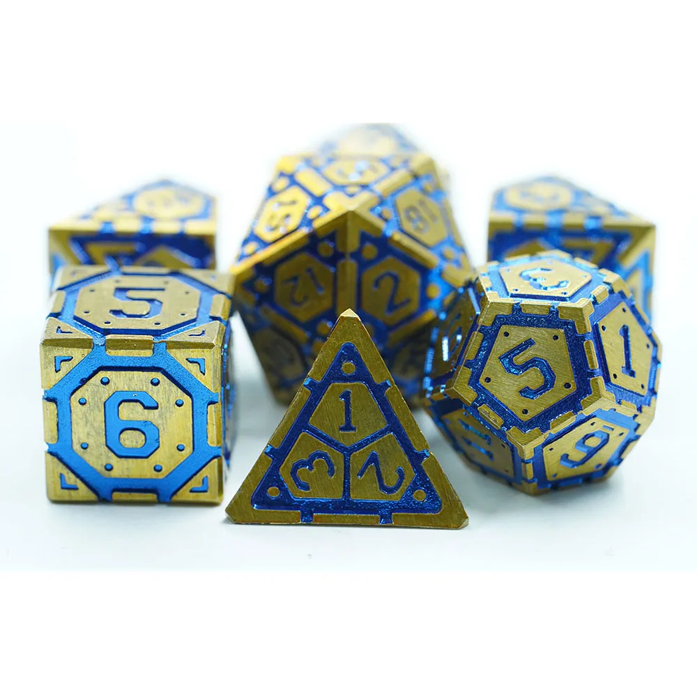 Новинка! Набор металлических кубиков для RPG, 7 шт., 16 мм, дракон и подземелье, золото и синий цинковый сплав, многогранные кубики для игр DND