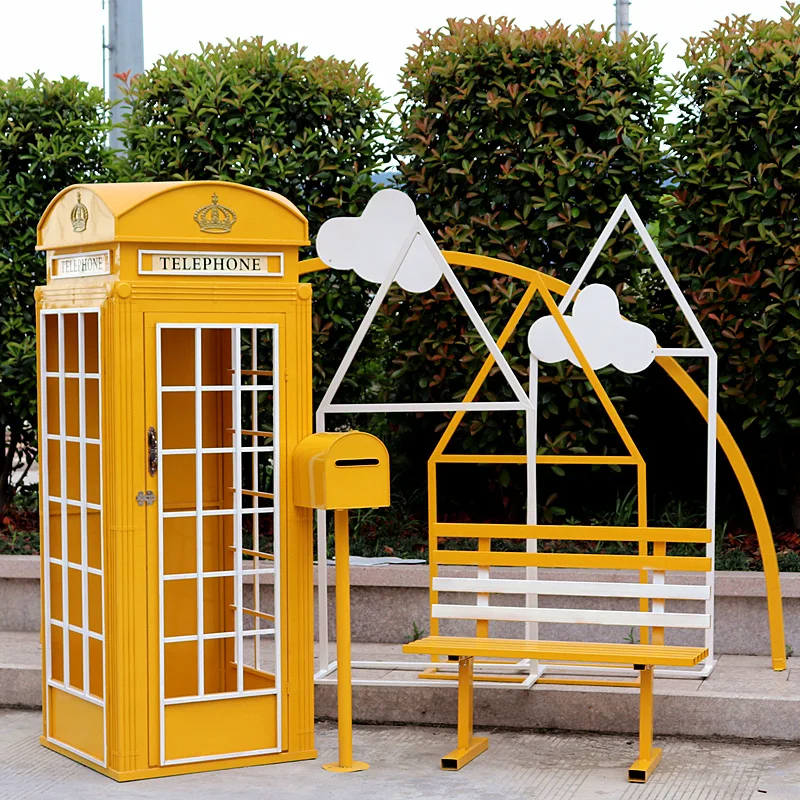 Lfb1646 Amazing Design Photo Props Telephone Booth Set With Artificial