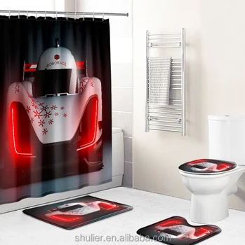 Wholesale custom 3D digital printing fashion sense of technology car design luxury waterproof shower curtain set