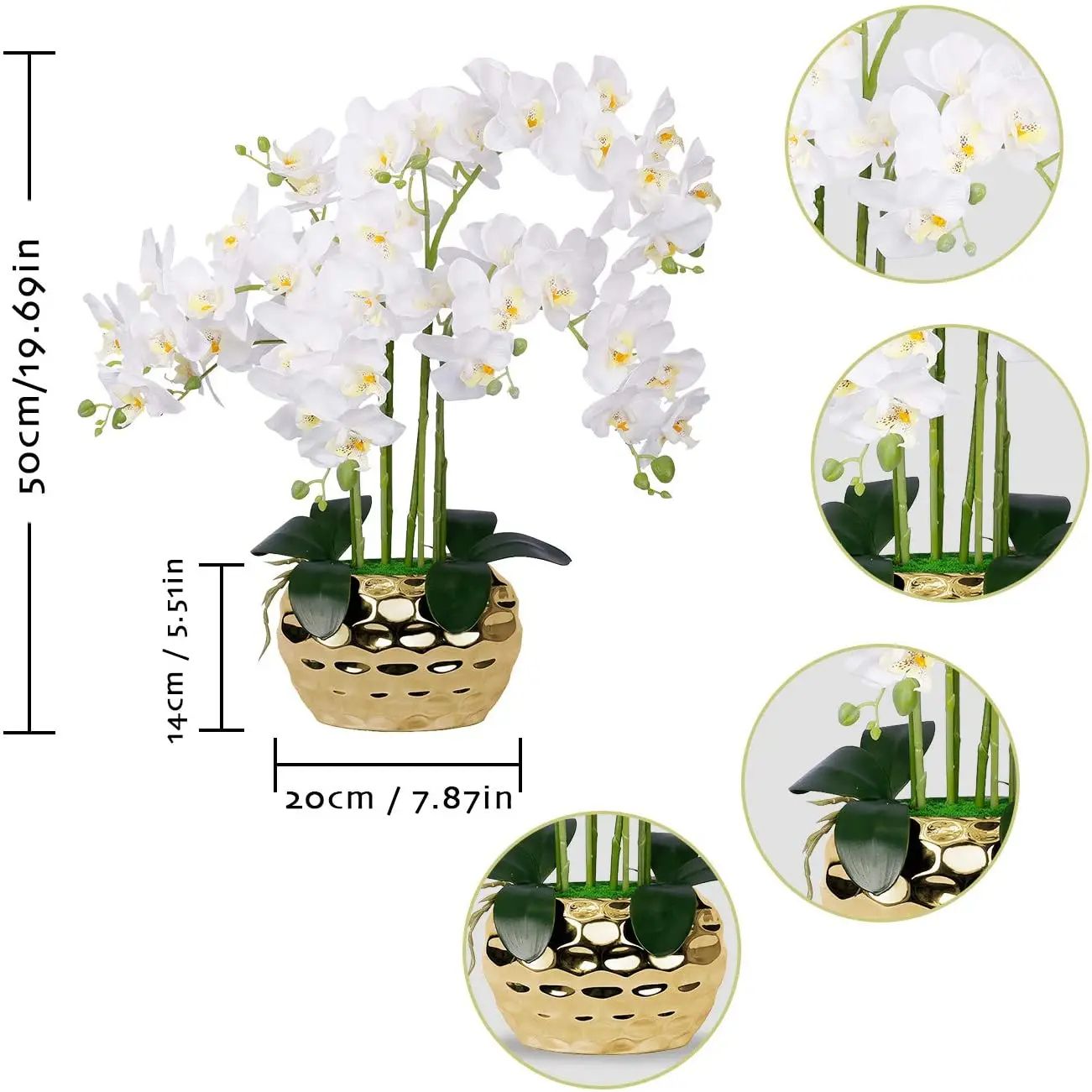 Artificial Orchid In Gold Vase White Faux Orchid Plant In Gold Pot