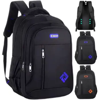 Men's Large-Capacity Backpack Pure Color Fashion Trend for Business Travel High School Students Waterproof with Polyester Lining