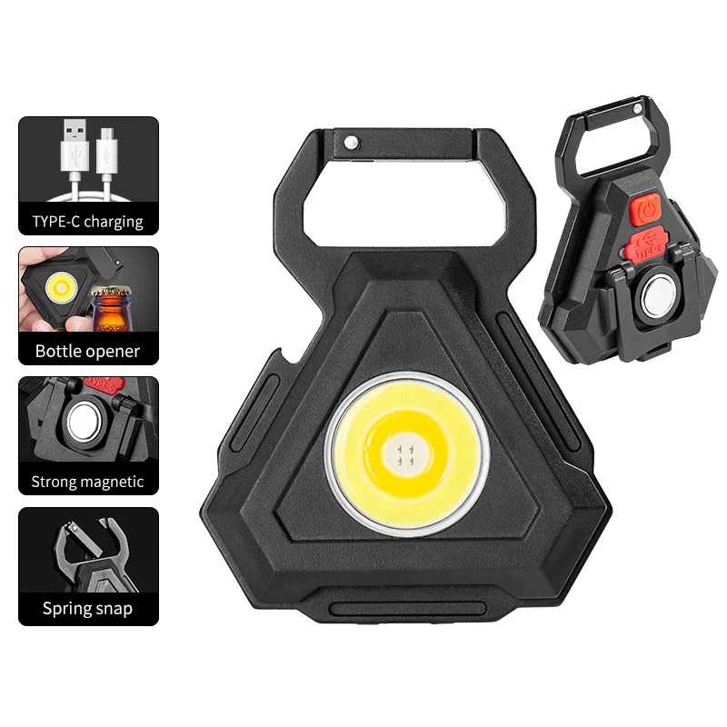 Triangle Strong Magnetic 24 COB Mini Recharge Torch Light COB Rechargeable Keychain Light with Bottle Opener Multi Function
