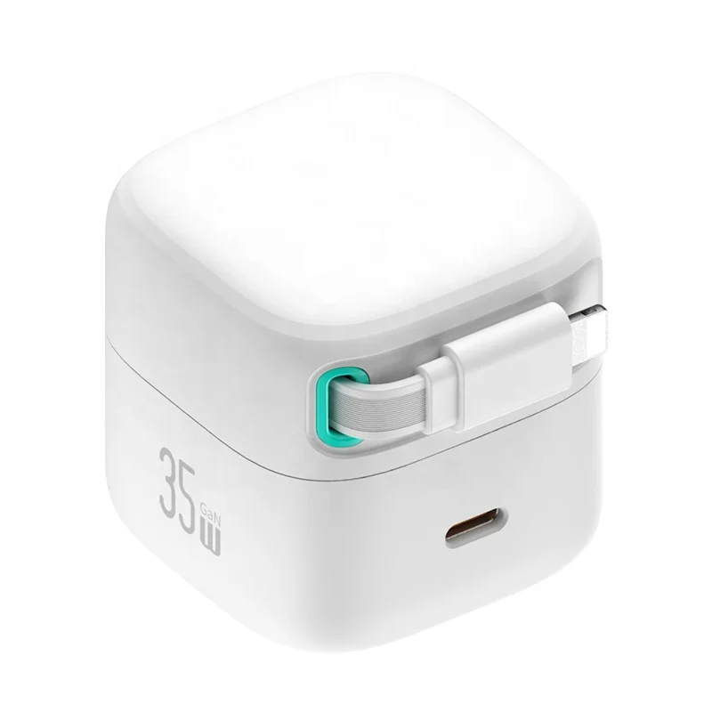 USAMS 2023 Private 35w Pd Fast Charger US Plug Type c Port With Type c Retractable Cable 35w Usb c Charger Gan
