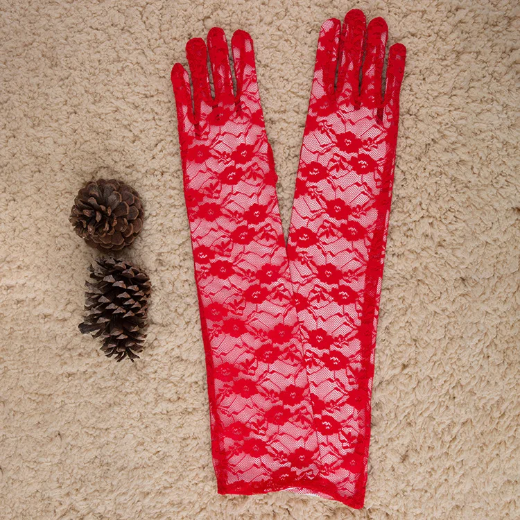 Женские УФ-защитные Цветочные кружевные перчатки для свадебной оперной вечеринки 43 см элегантные однотонные Длинные Варежки