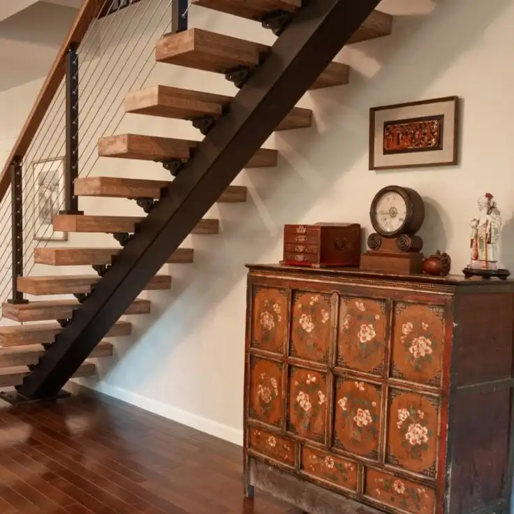 American oak treads stairs modern indoor Steel Structure straight stairs wood staircase