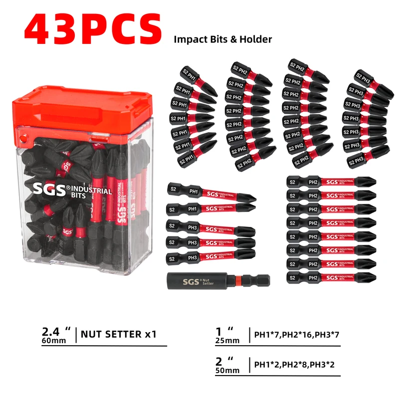 MOYOTEC 43PCS Source Factory 1/4 PH Impact Screwdriver Bit With Extension Screwdriver Bit Set with S
