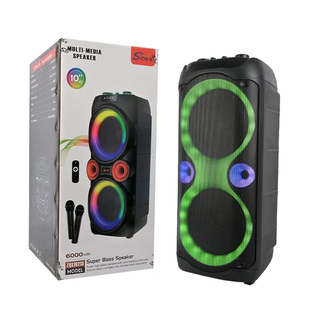 Sing-E ZQS10218 Dual 10-Inch Professional Wireless Bluetooth Karaoke Party Speaker RGB LED USB Mini Private High-Power Wheels