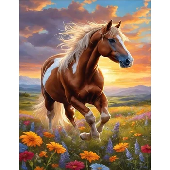 Small Size DIY Diamond Painting Kit Printed Fabric Rhinestone Art Craft for Adults Featuring a Running Horse Design