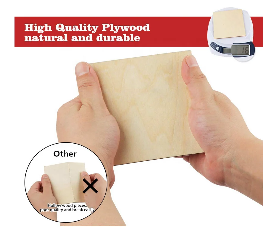 
Необработанная деревянная квадратная плитка с вырезами для поделок своими руками 